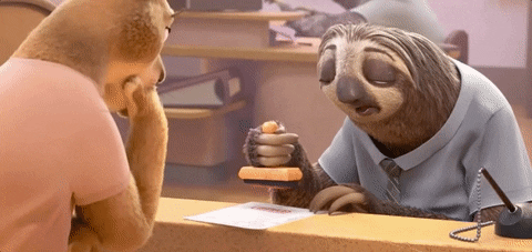GIF of sloth from zootopia moving extremely slowly