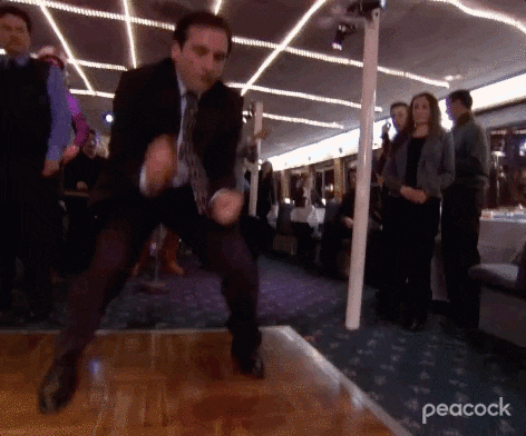 Man dancing at a corporate event.
